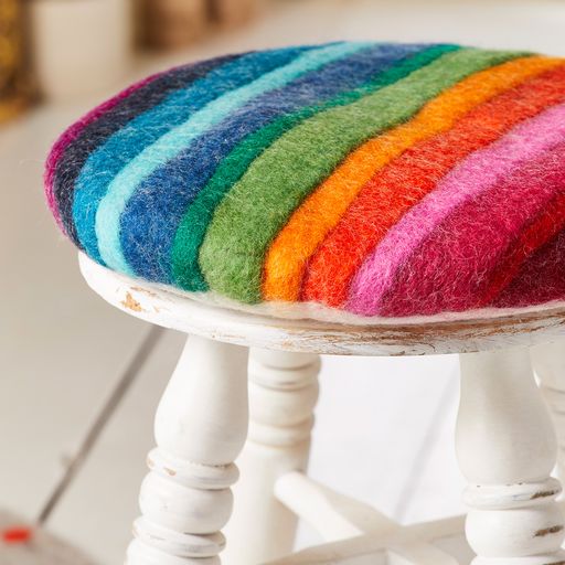 Hand Crafted 100% Wool Felt Round Rainbow Pre Filled Cushion 35 cm x 35 cm x 3 cm