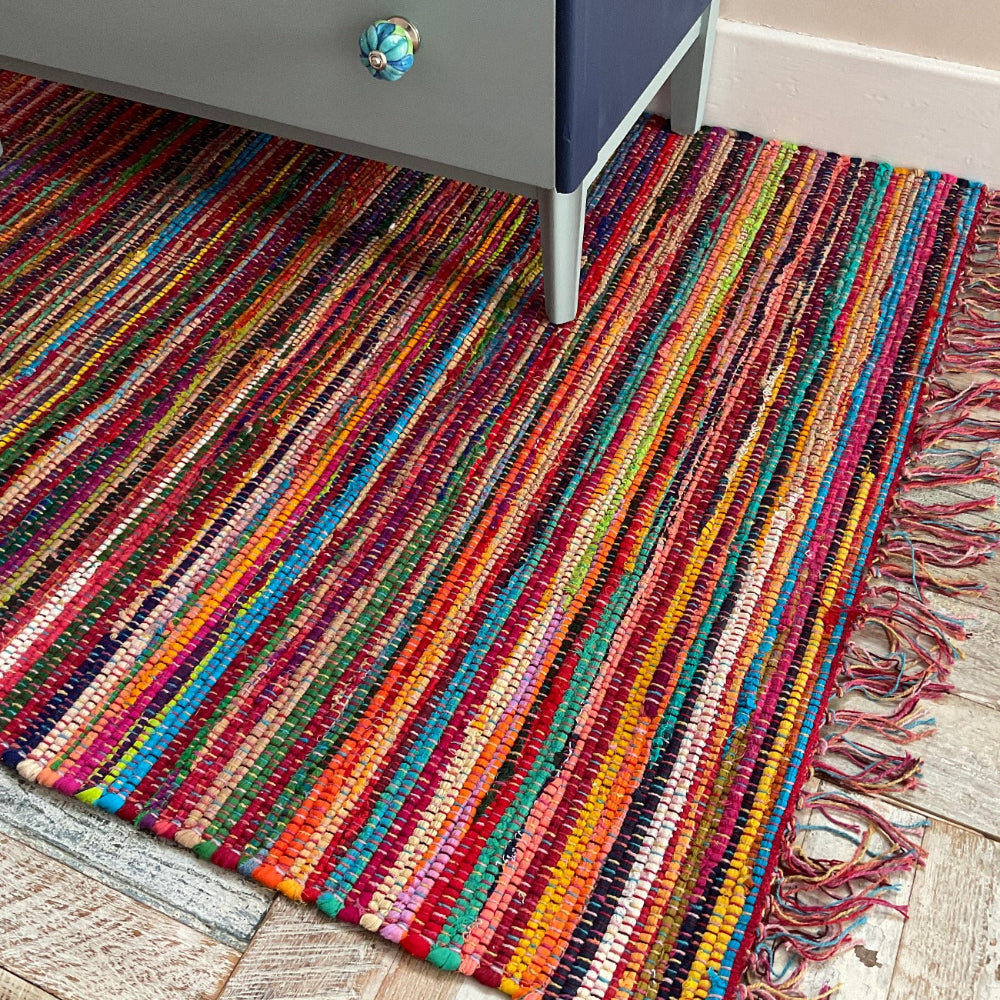 Rug Multicolour Rag Rug Boho Rug Flat Weave Rag Rug | Multicolour | Second Nature Online