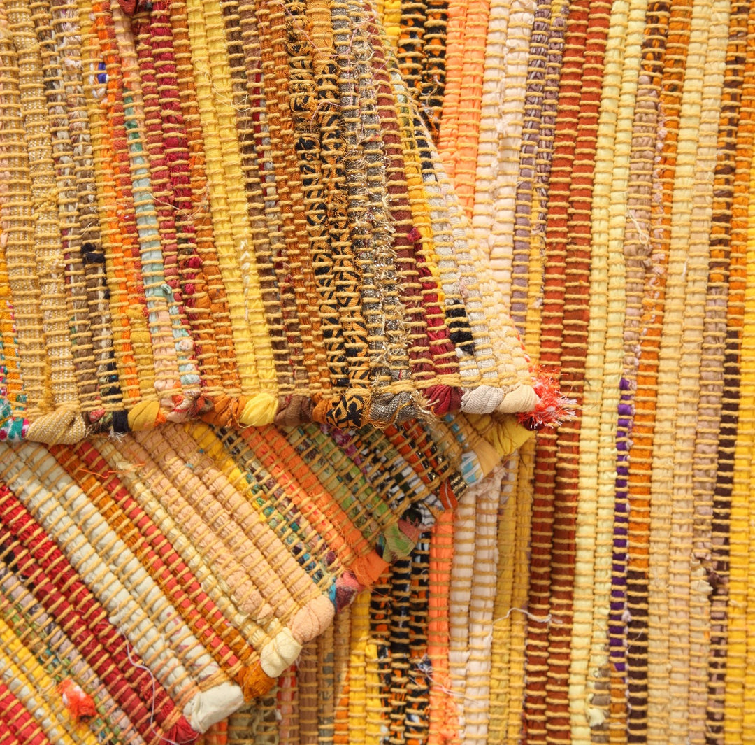 Close Up Of Festival Rag Rug Yellow Mustard Folded Close Up Second Nature Online