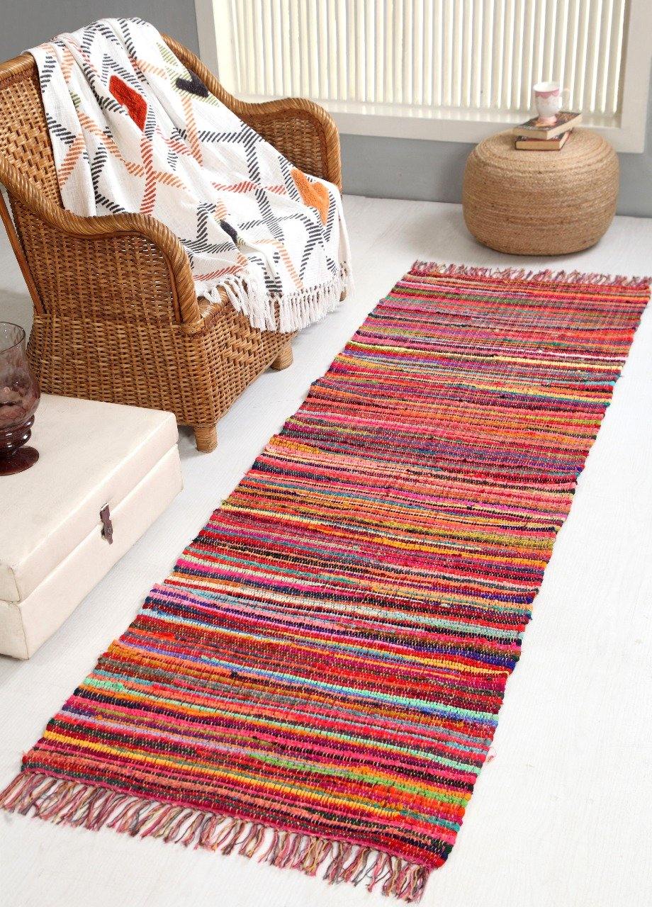 FESTIVAL Boho Rug Flat Weave Multicolour with Tassels - Second Nature Online