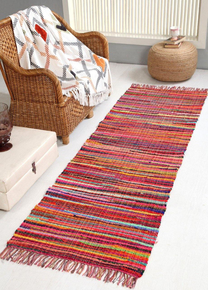 FESTIVAL Boho Rug Flat Weave Multicolour with Tassels - Second Nature Online