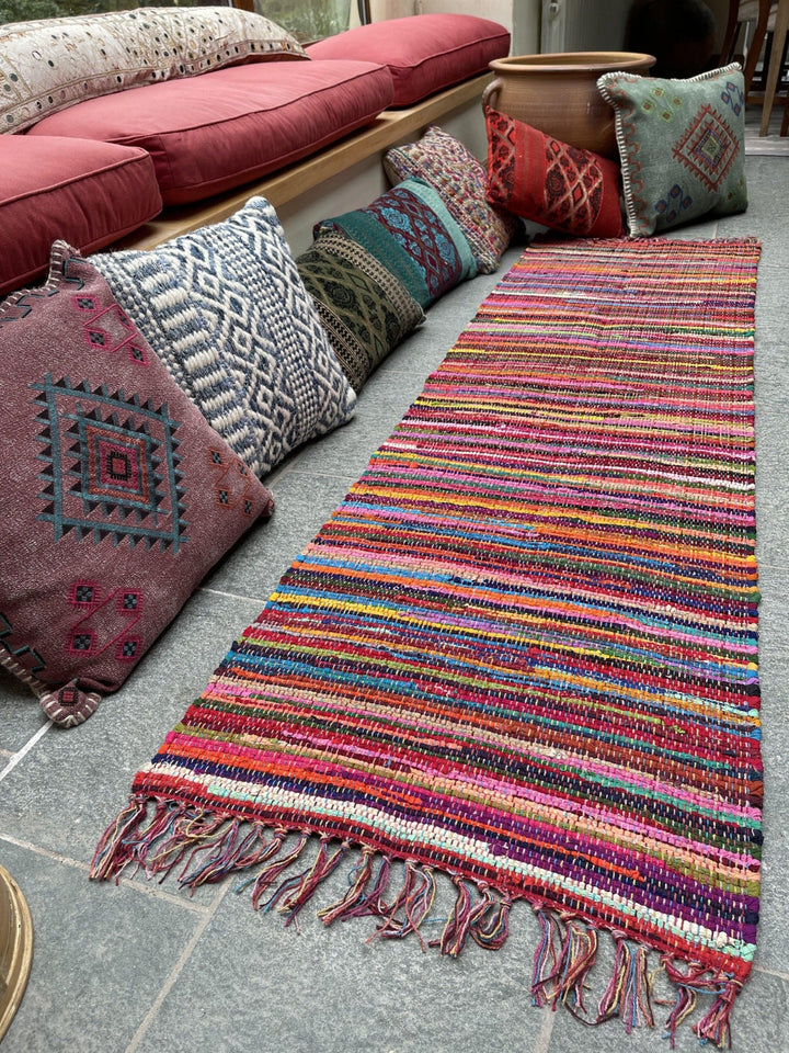 FESTIVAL Boho Rug Flat Weave Multicolour with Tassels - Second Nature Online