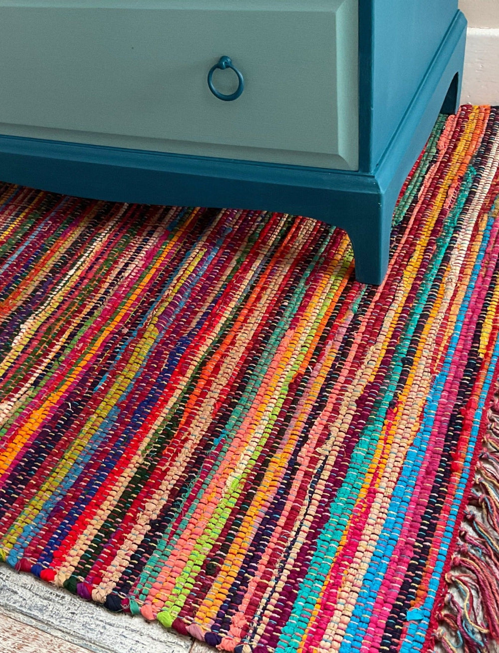 Festival Rainbow Striped Rectangle Rag Rug - Second Nature Online