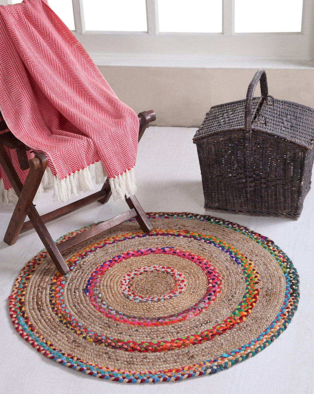 FIESTA Round Rug Jute Hand Woven with Recycled Fabric - Second Nature Online