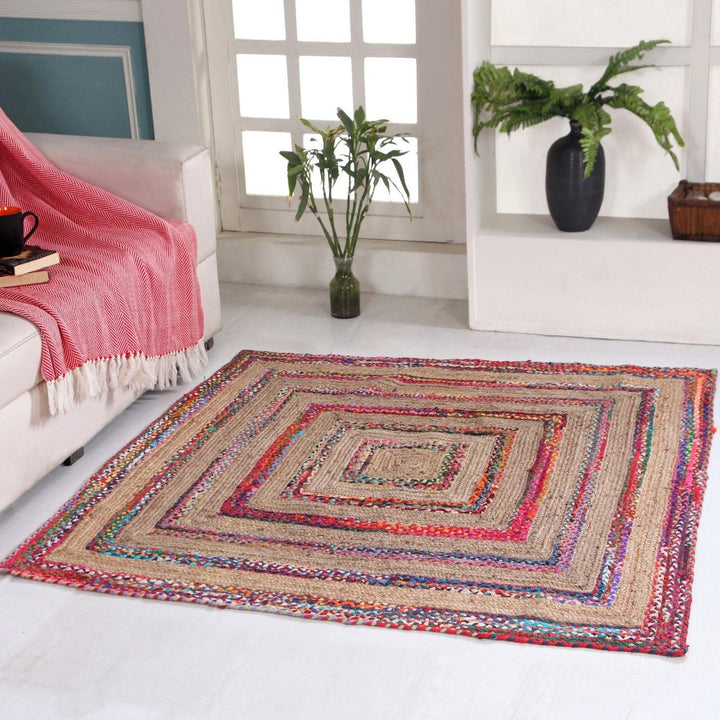 FIESTA Square Rug Jute Hand Woven with Recycled Fabric - Second Nature Online