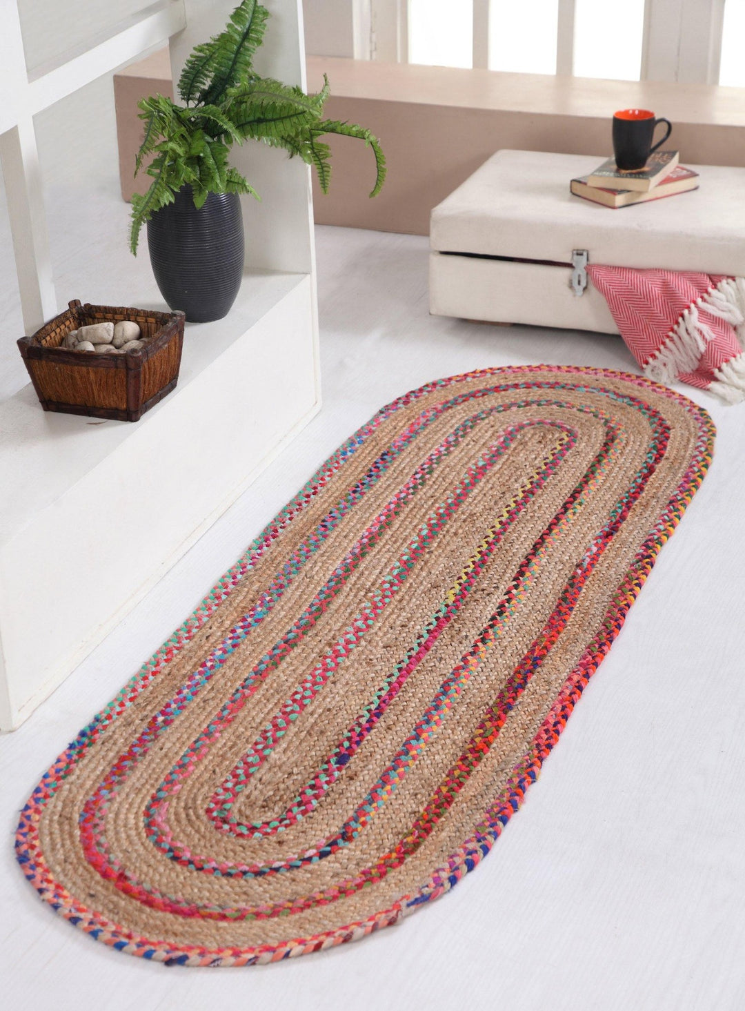 FIESTA Oval Rug Jute Hand Woven with Recycled Fabric - Second Nature Online