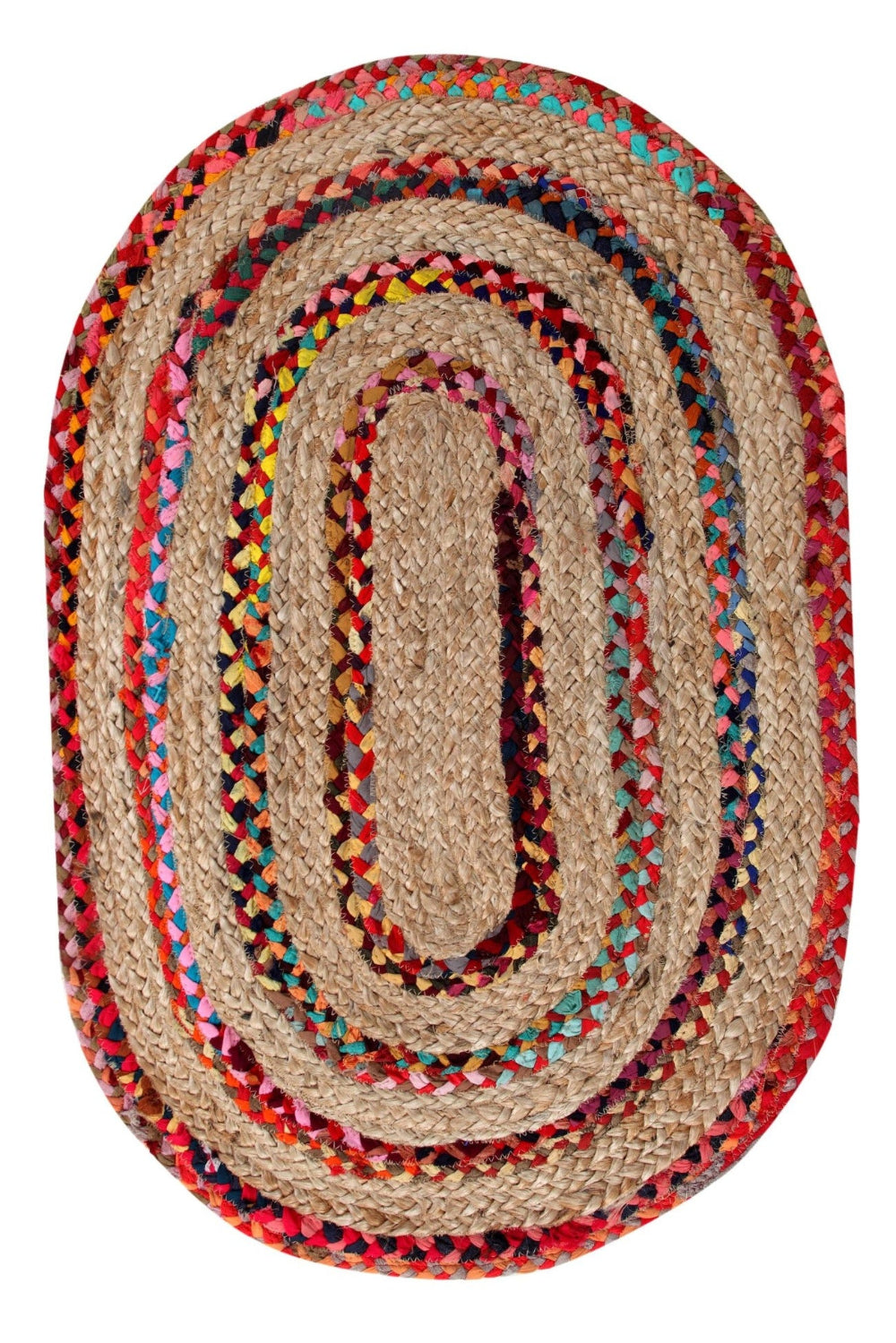FIESTA Oval Rug Jute Hand Woven with Recycled Fabric - Second Nature Online