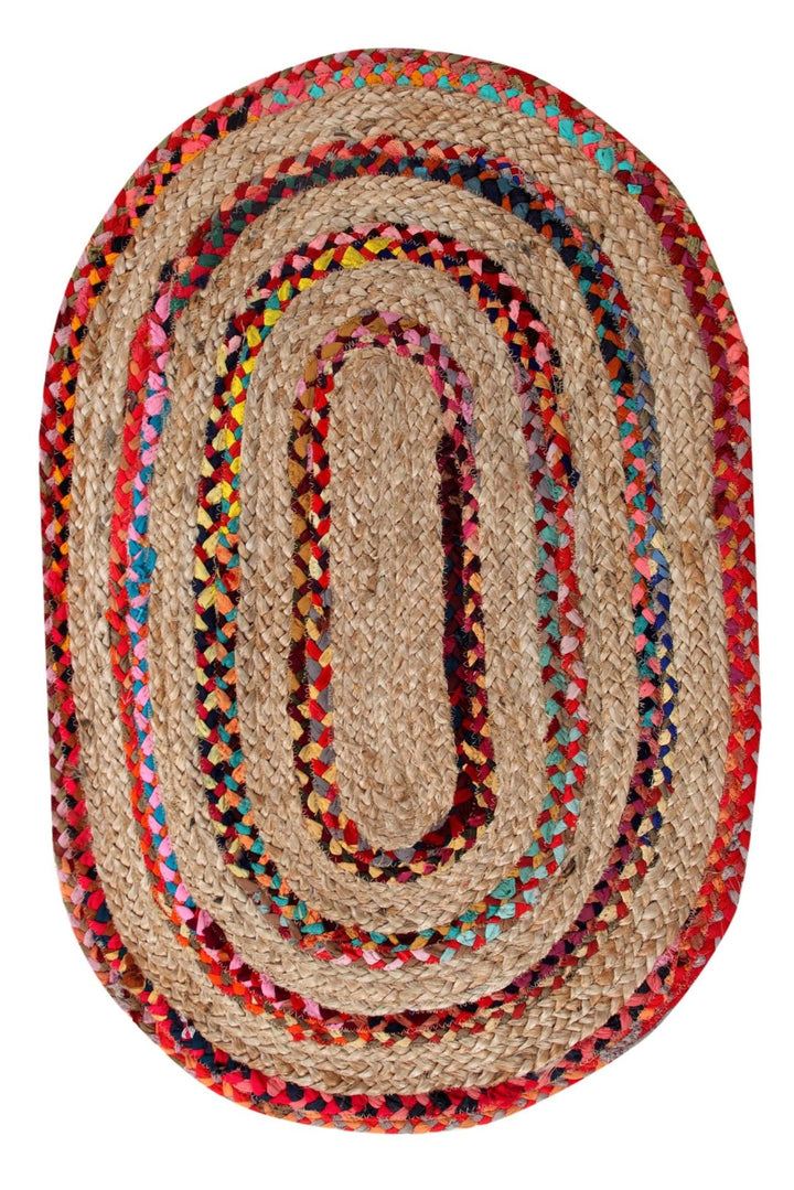 FIESTA Oval Rug Jute Hand Woven with Recycled Fabric - Second Nature Online