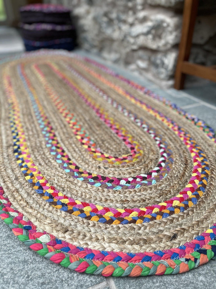 FIESTA Oval Rug Jute Hand Woven with Recycled Fabric - Second Nature Online