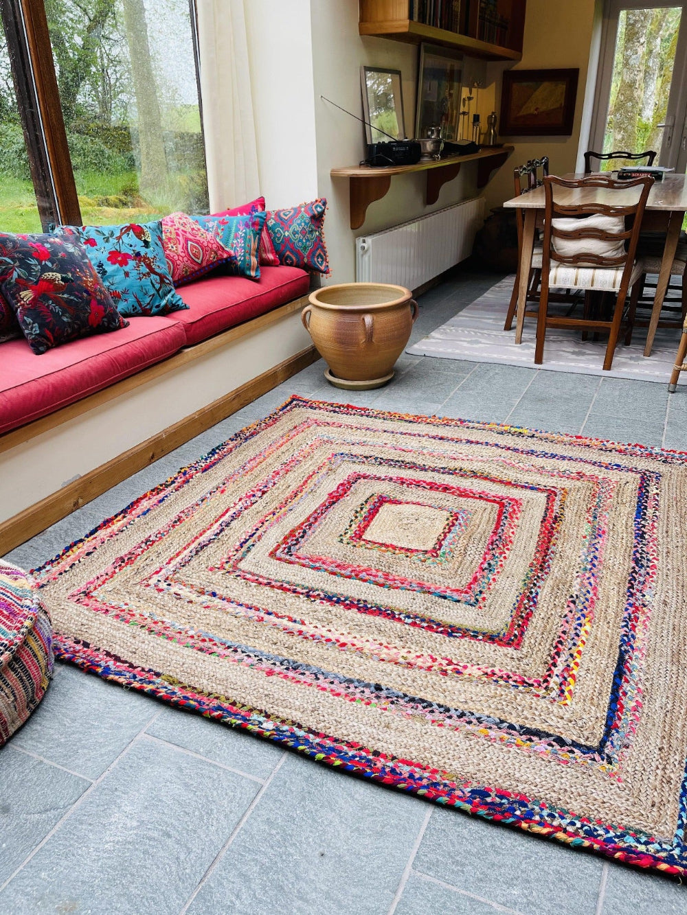 Square Jute and Cotton Striped Rug | Second Nature Online