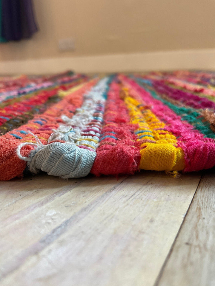 Flatweave Rainbow Festival Rag Rug Close Up - Second Nature Online