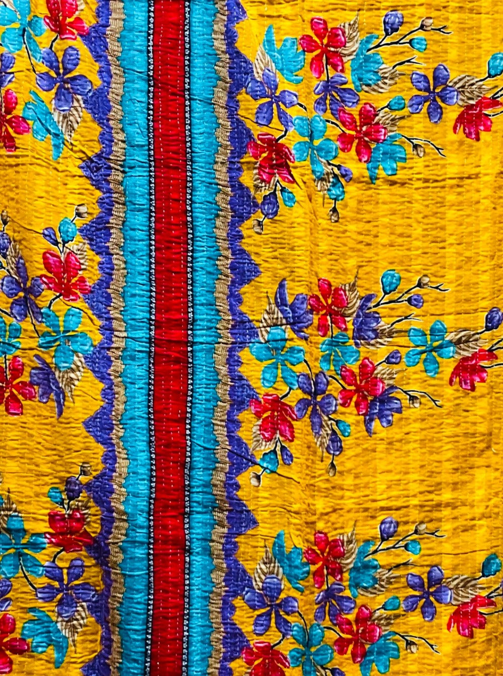 yellow red floral kantha throw Second Nature Online