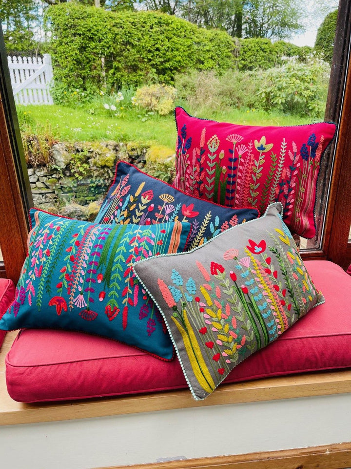 Embroidered Cushion Cover Indian with Abstract Floral Design - Second Nature Online