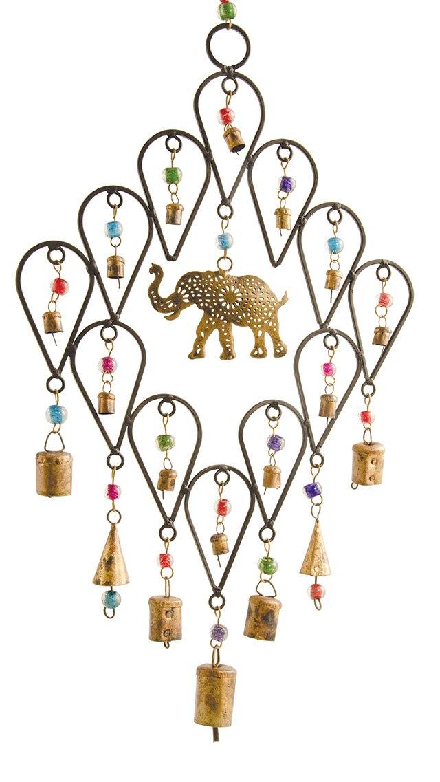 Garden Wind Chime with Elephant Design and Hanging Beads and Bells - Second Nature Online