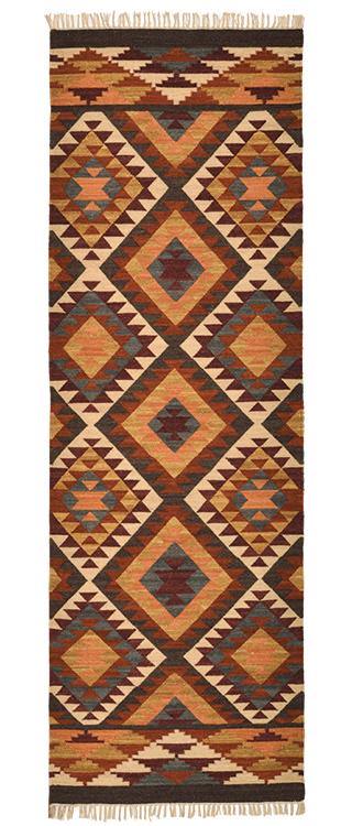 Alwar Geometric Kilim Rug in Brown Red Orange Design - Second Nature Online