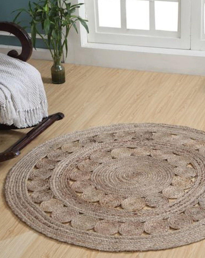 GHERANA Circle Rug Jute in Flat Weave Round Design - Second Nature Online