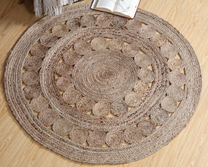 GHERANA Circle Rug Jute in Flat Weave Round Design - Second Nature Online