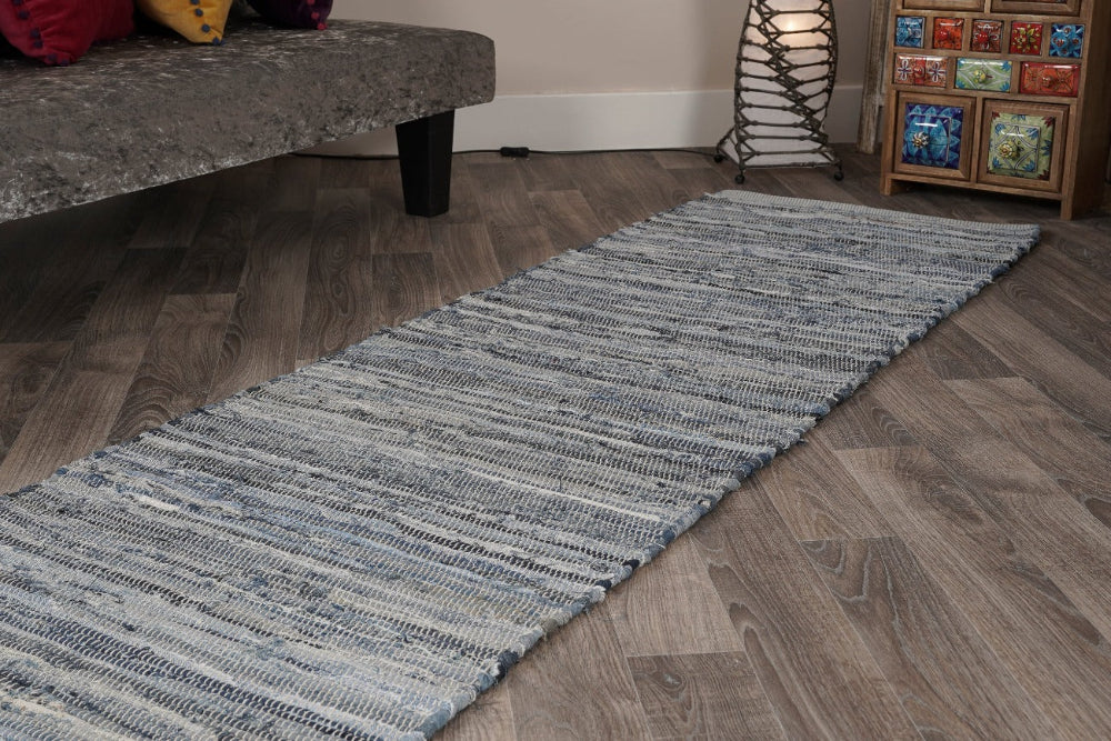 Hand Loomed Recycled Denim Runner Rug - Second Nature Online