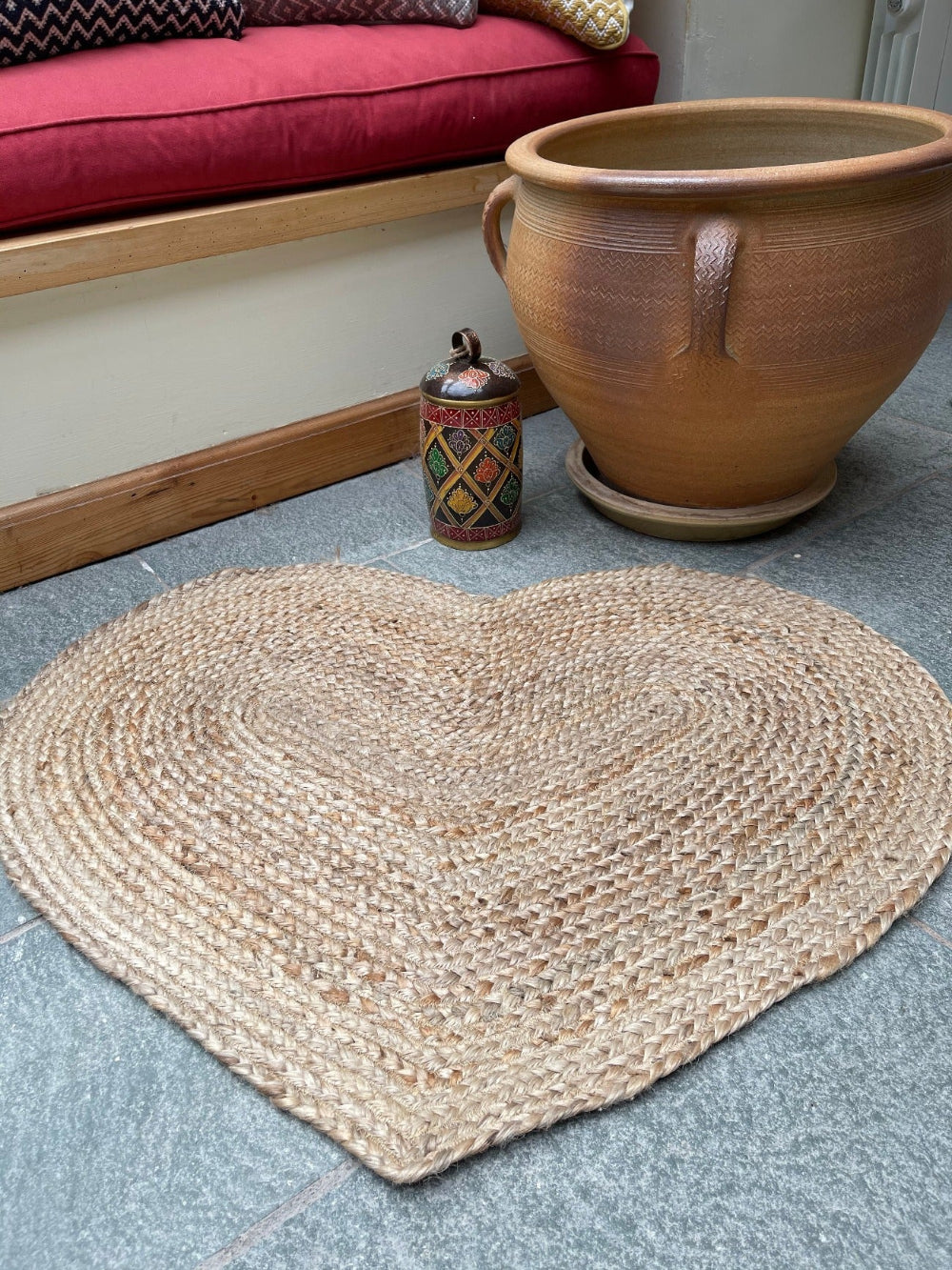 Heart Shaped Natural Jute Rug Mat - Second Nature Online