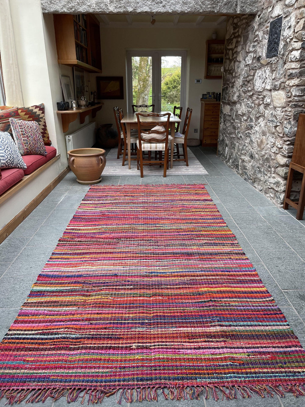 FESTIVAL Boho Rug Flat Weave Multicolour with Tassels - Second Nature Online