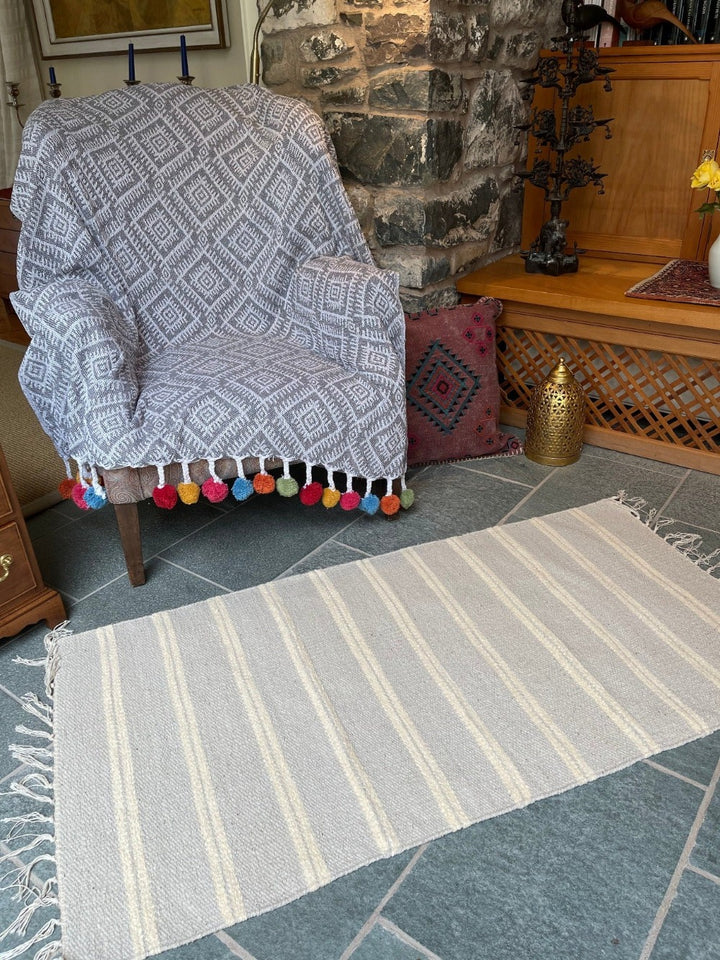 Varca Grey Rug Striped Design Cotton and Jute Yarn