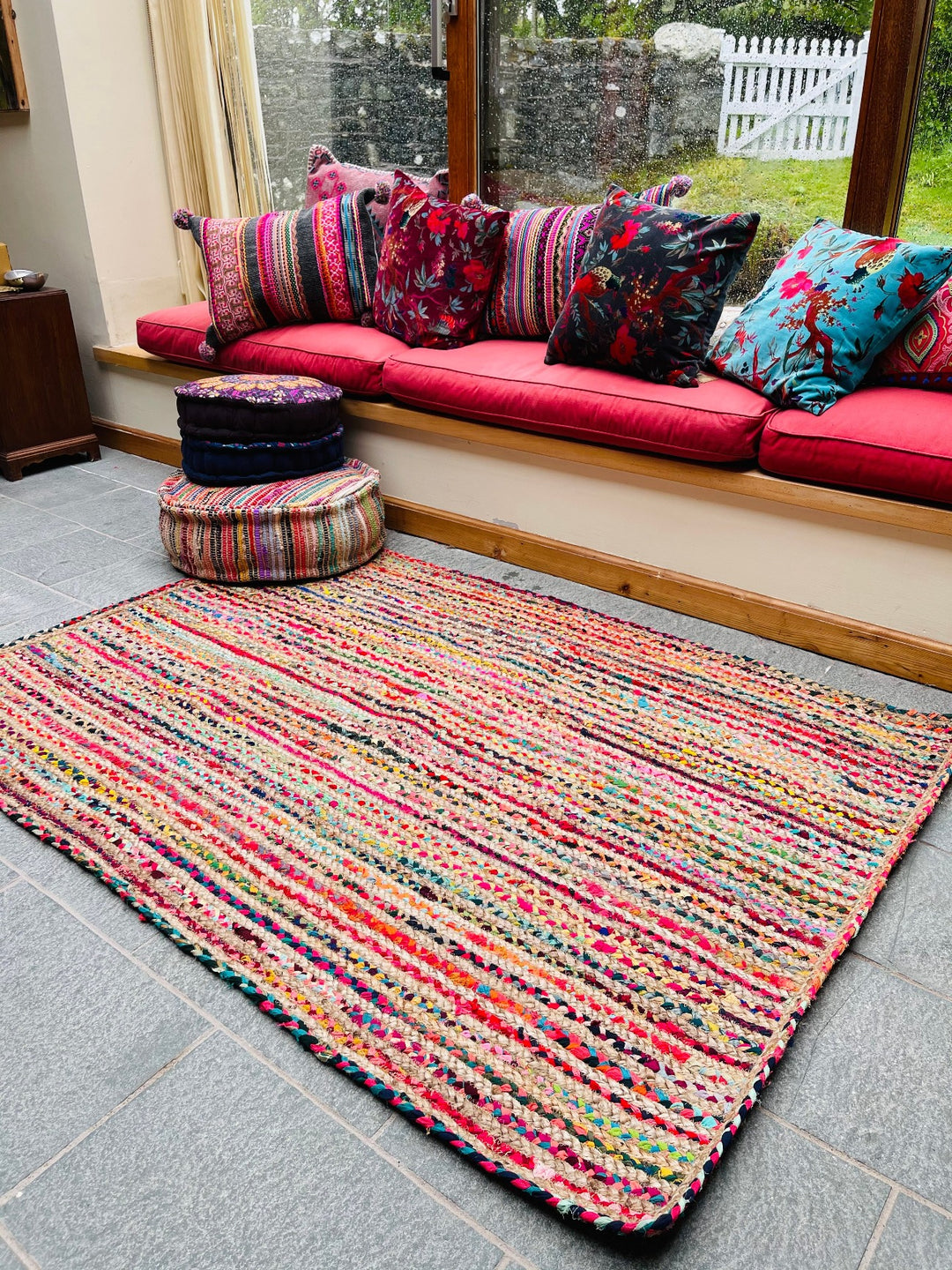 MISHRAN Rectangular Jute Area Rug Hand Woven with Recycled Fabric
