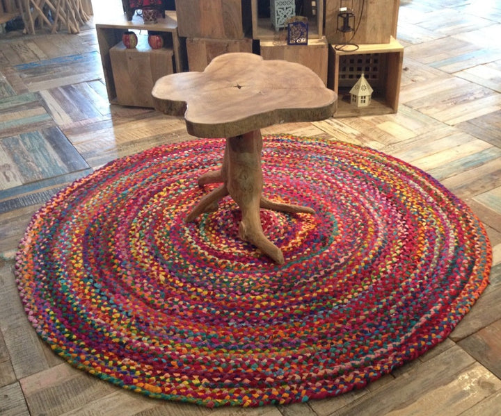 SUNDAR Round Multicolour Rug Ethical Source with Recycled Fabric