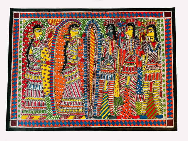 Traditional Authentic Indian Painting Abstract Design Indian Gathering Multi Colour Painting Only No frame Madhubani artwork on Handmade Paper