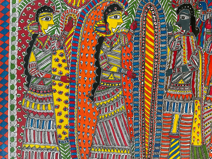 Traditional Authentic Indian Painting Abstract Design Indian Gathering Multi Colour Painting Only No frame Madhubani artwork on Handmade Paper