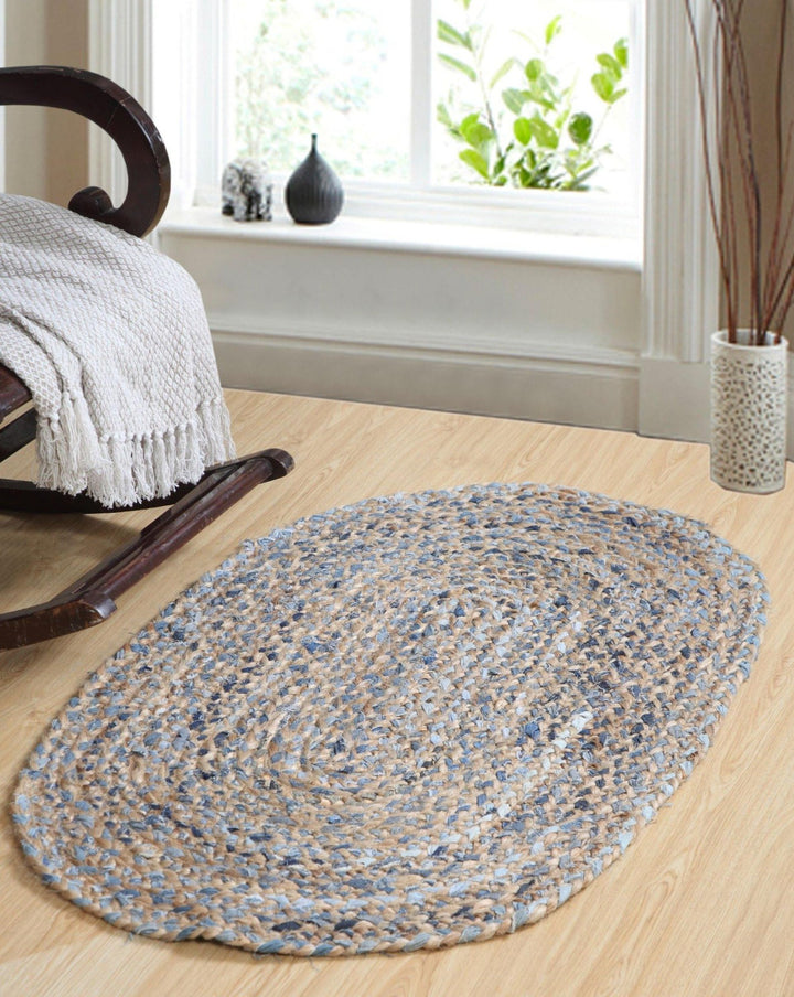 Jeannie Oval Living Room Rug Recycled Denim and Jute Second Nature Online