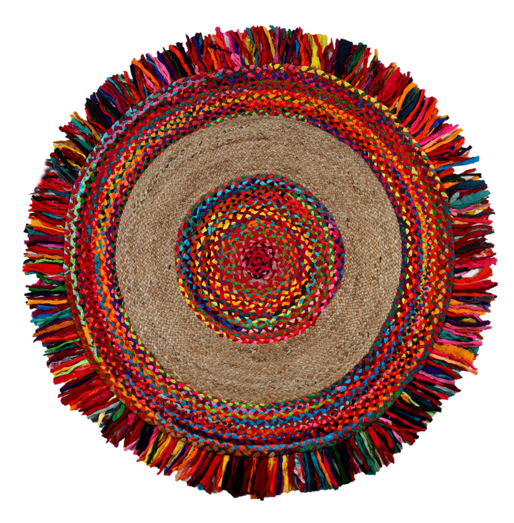 JHAALAR Round Indian Rug Jute with Thick Multi Coloured Tassels - Second Nature Online