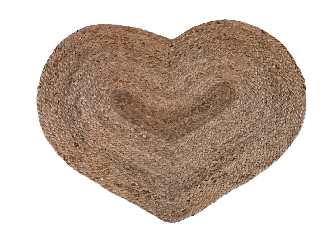 Prem Small Love Heart Rug in Natural Jute 60 cm x 90 cm