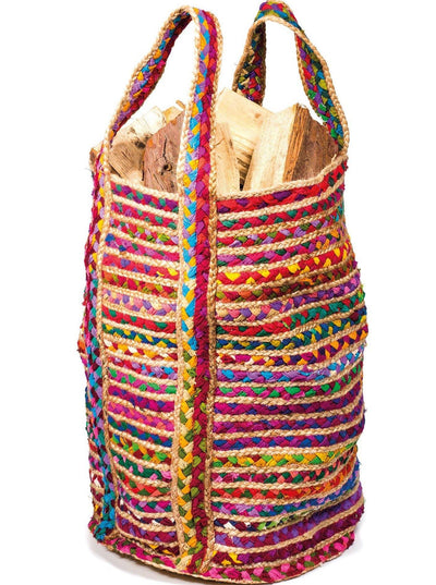 Braided Jute and Cotton Multi Colour Storage Bag for Laundry Logs Toys - Second Nature Online