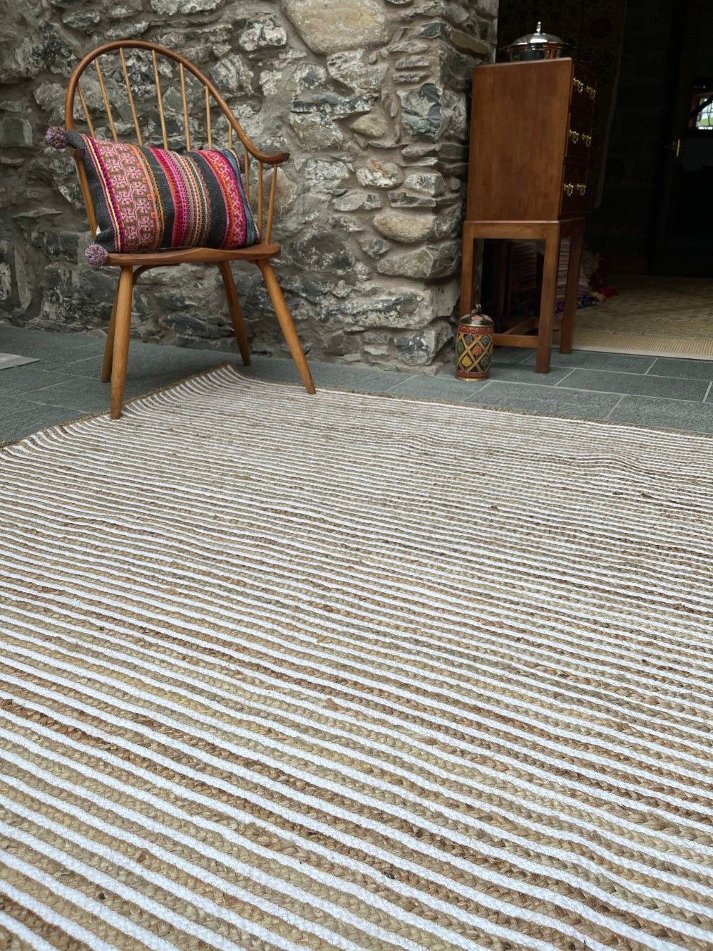 Jute Braided Cotton Striped Rug - Second Nature Online