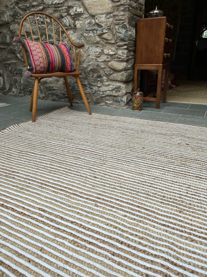 Jute Braided Cotton Striped Rug - Second Nature Online