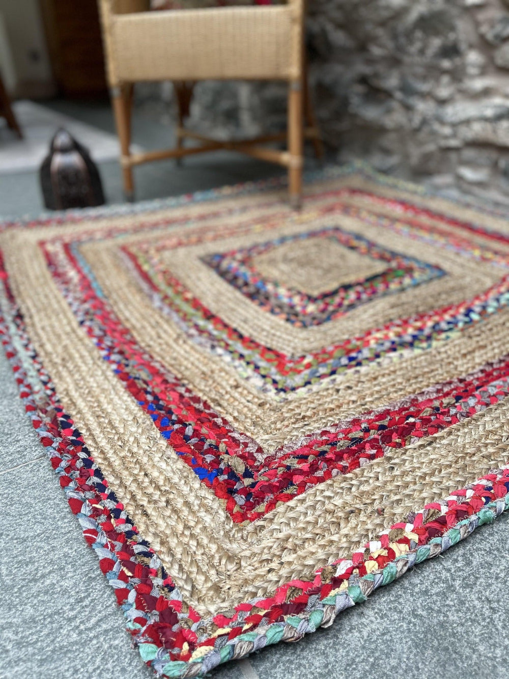 Square Jute and Cotton Striped Rug | Second Nature Online