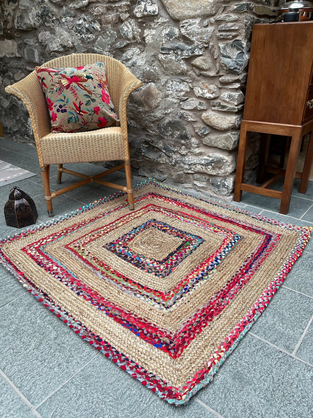 Square Jute and Cotton Striped Rug | Second Nature Online