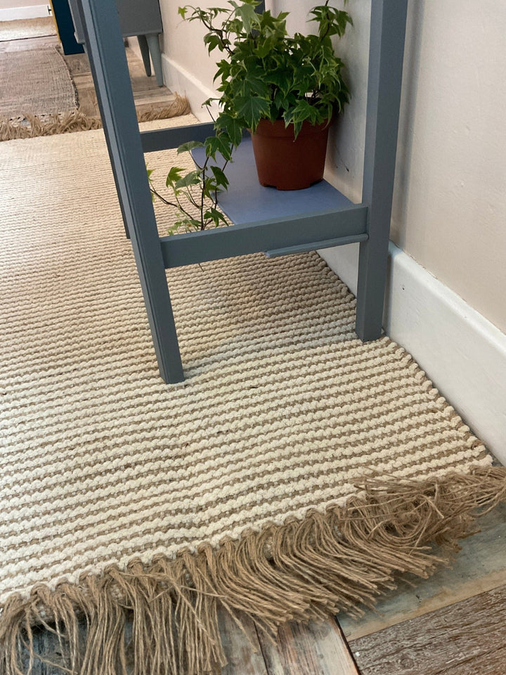 Jute Cream Striped Plain Rug - Second Nature Online