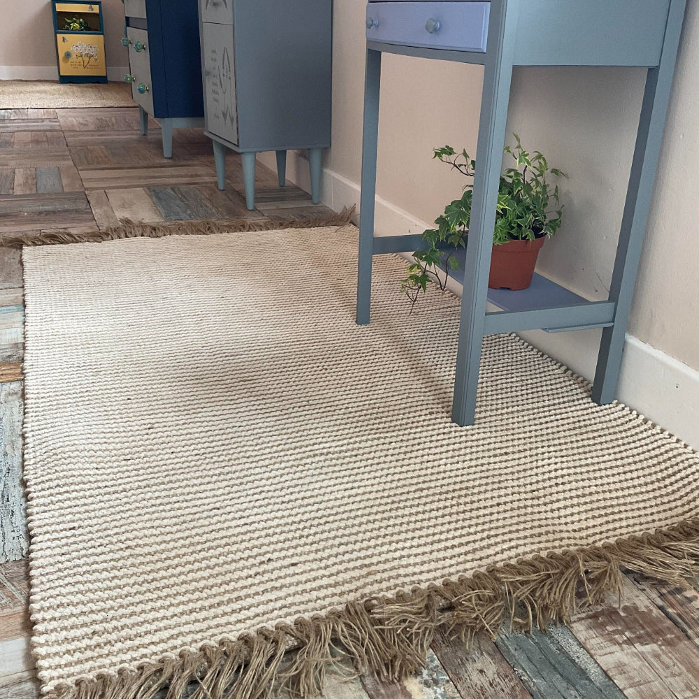 Jute Striped Natural Rug Lifestyle Shot - Second Nature Online