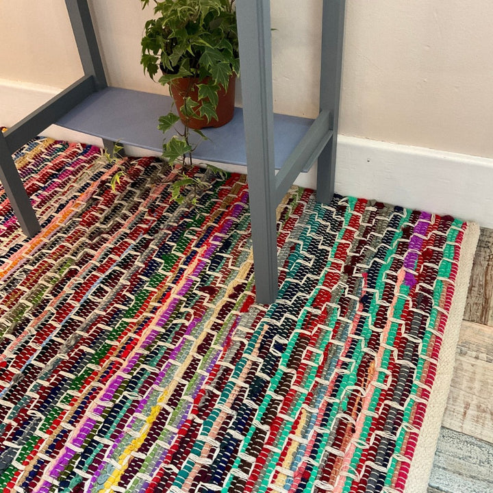 Kadam Cotton Rainbow Rug With Geometric Design - Second Nature Online