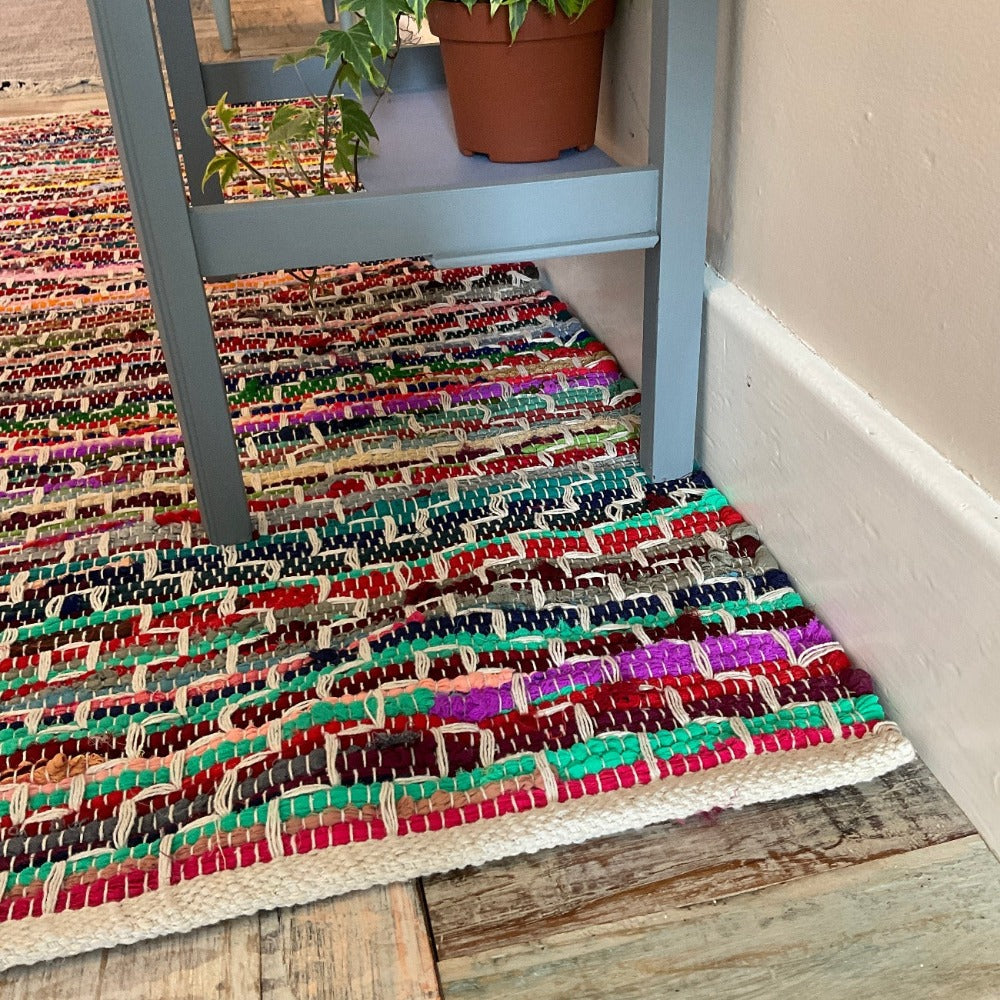 Kadam Rainbow Cotton Rag Rug With Geometric Pattern - Second Nature Online