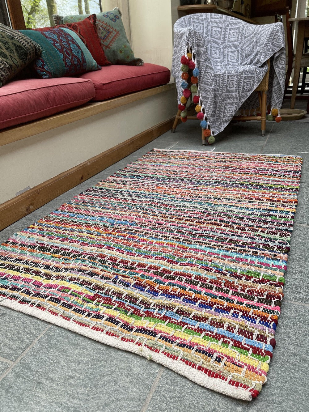 KADAM Geometric Rainbow Rug Multicolour and Reversible - Second Nature Online