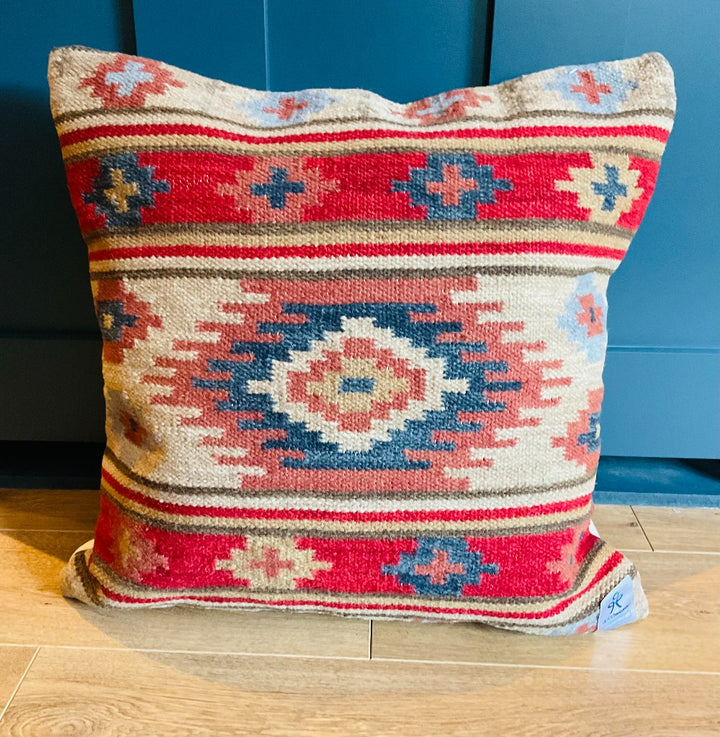 Kashi Kilim Wool Cushion Cover Handmade in Geometric Multi Colours