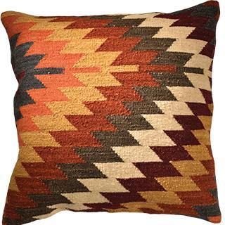 Alwar Kilim Cushion Cover Geometric Orange Brown Red Design - Second Nature Online