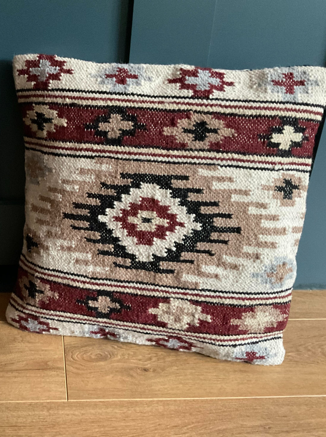 Red Beige Natural Geometric Wool and Cotton Kilim Cushion Cover 50 cm x 50 cm * ONE OFF*
