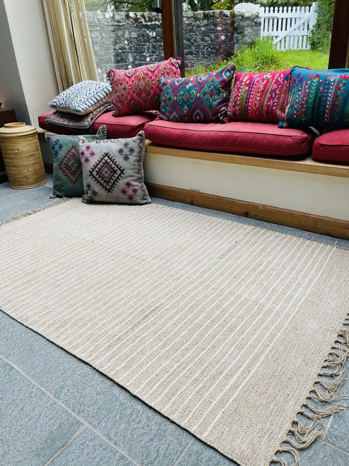 Large Natural Rug With Cream Stripes Second Nature Online