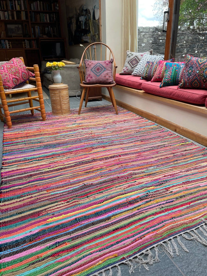 Large Multi Coloured Striped Rag Rug