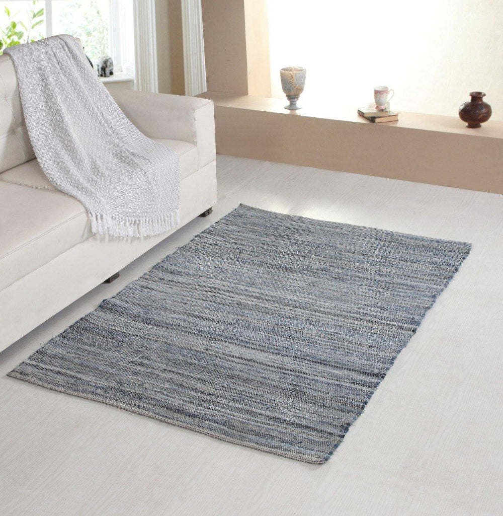 DENIM Blue Rug Washable Cotton Flat Weave - Second Nature Online
