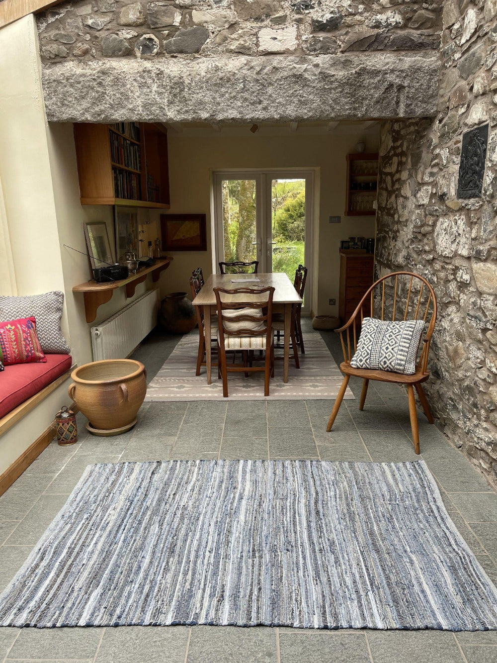 DENIM Blue Rug Washable Cotton Flat Weave - Second Nature Online