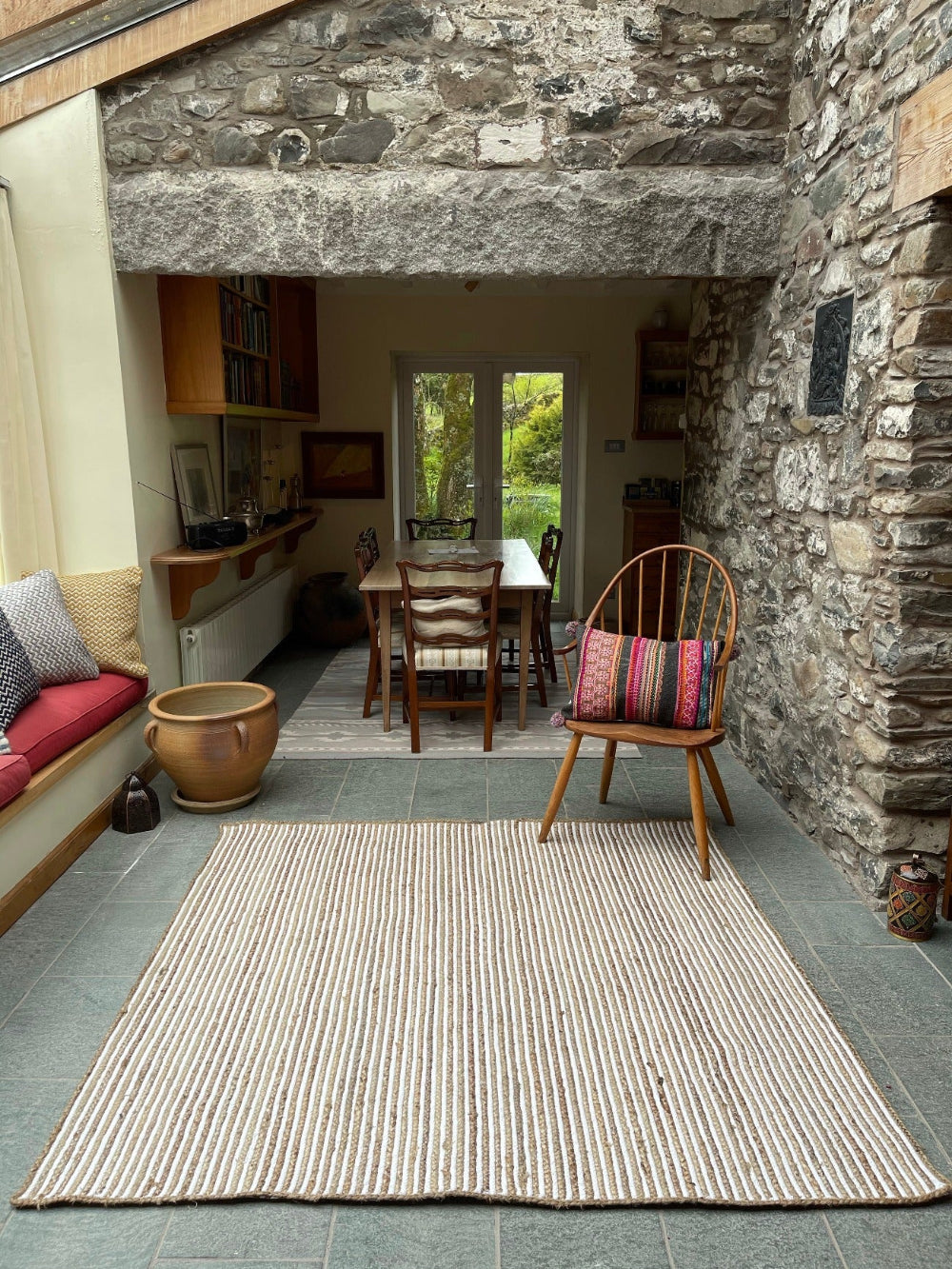 Living Room Jute Natural Striped Rug - Second Nature Online